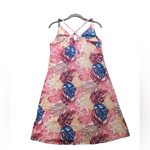 Patagonia Sundress Stretchy Cotton Criss Cross Back Lined Bodice Tropical Leaf - Picture 2 of 9